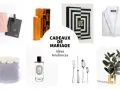 Une sélection d'idées cadeaux pour une liste de mariage traditionnelle : trousse de voyage, thé, album photo, peignoir, roses, parfum, couverts et plante.