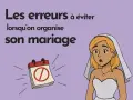 Une mariée surprise regarde un calendrier barré, symbole des erreurs à éviter pour organiser son mariage, y compris pour l'idée repas mariage.
