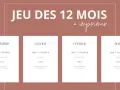Jeu des 12 mois à imprimer : des gages amusants pour chaque mois, comme trouver une cravate en janvier ou cuisiner des crêpes en février.