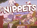 Illustration du jeu "Nippets", un jeu d'objets à aller chercher. Des mains géantes manipulent des objets dans une scène animée.