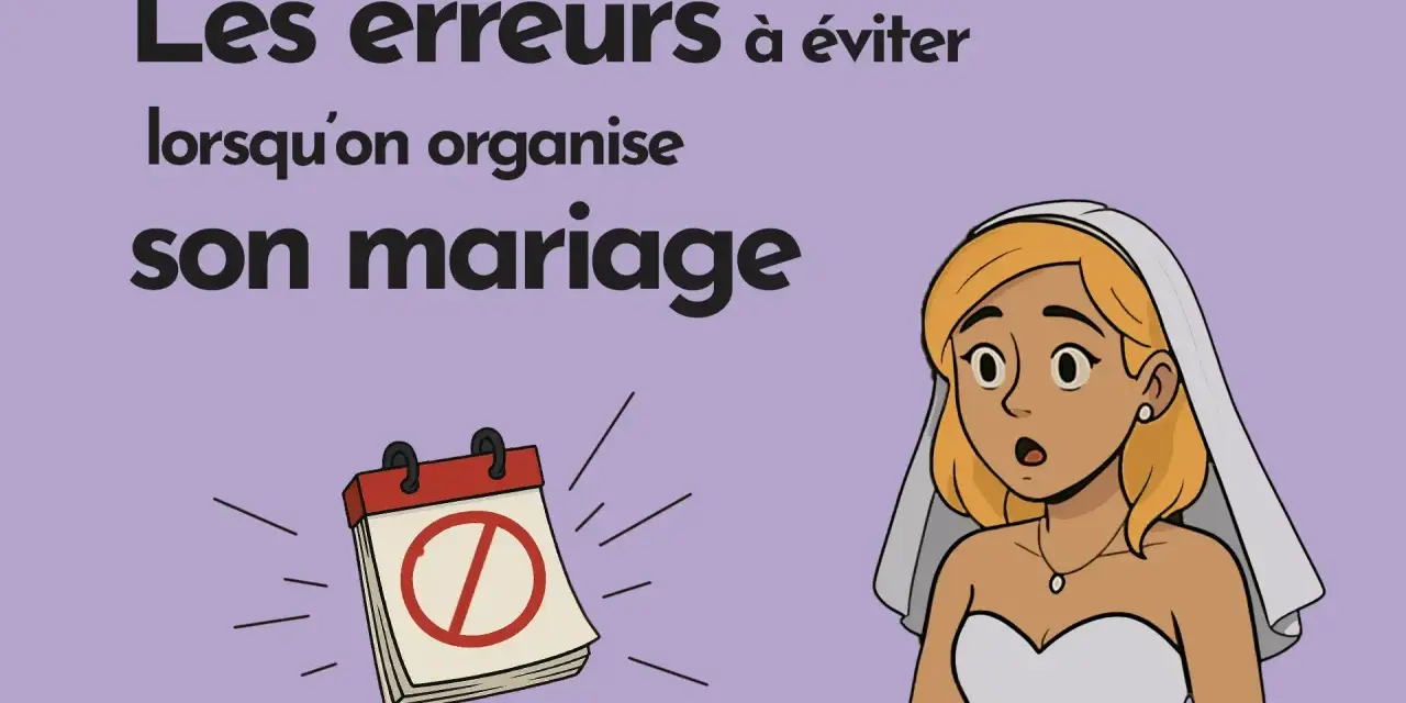 Une mariée surprise regarde un calendrier barré, symbole des erreurs à éviter pour organiser son mariage, y compris pour l'idée repas mariage.