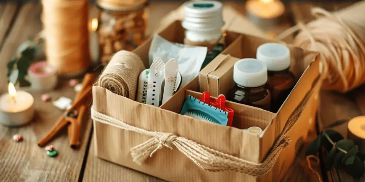 Un joli kit de survie mariage pour invités, rempli de petites attentions.