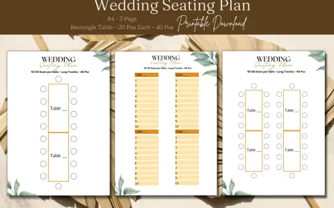 Plan de table pour 40 personnes, avec des tables rectangulaires et des indications pour 10 à 20 invités par table.