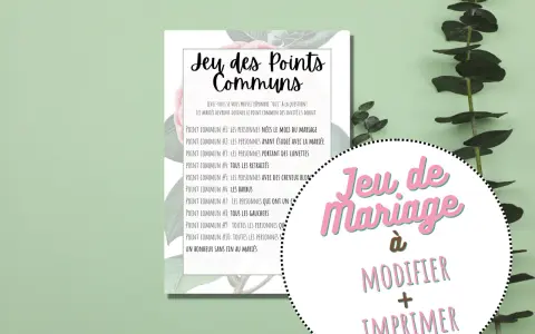 Jeu des points communs mariage : une liste d'indices pour trouver des points communs entre les invités. Idéal pour animer une réception.
