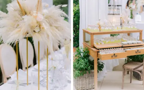 Décoration de mariage bohème avec pampas et bar à limonade. Une belle idée pour une organisation mariage soi-même.