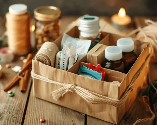 Un joli kit de survie mariage pour invités, rempli de petites attentions.