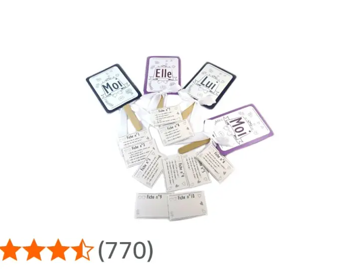 Un jeu de cartes "Elle et Lui" pour une question amusante. Des fiches avec des questions pour mieux se connaître.