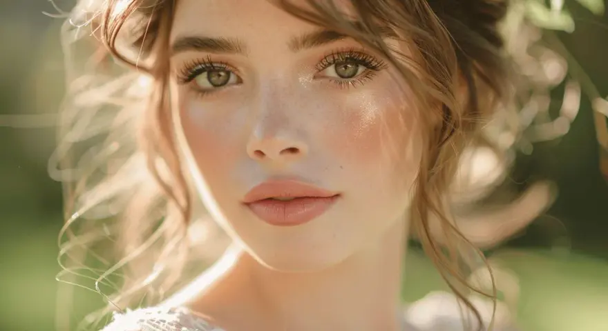Un maquillage glowy mariage parfait pour une mariée radieuse, avec des joues rosées et un éclat naturel.